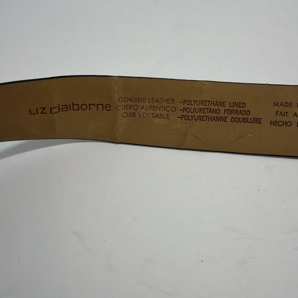 Vtg Liz Claiborne Black Leather Belt Womens S P Silver Buckle Classic Minimalist